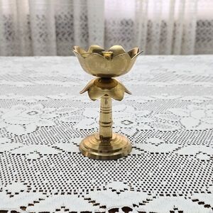 Lotus Stand Diya Puja Brass Deepak Pooja Oil Lamp Diwali Temple Home Decor
